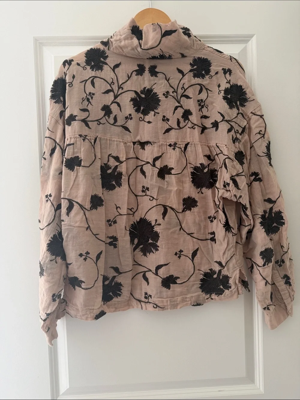 Blush Pink Floral Velvet Burnout Mock Neck Top